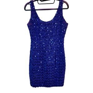 Vintage Purple Sequin Zigzag Mini Dress 11/12 Party Prom Glam 90s